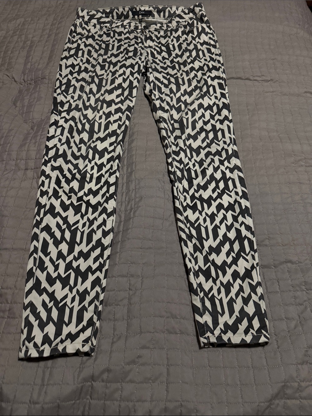 Dex White & Black Geometric Stretch Jeans for Women